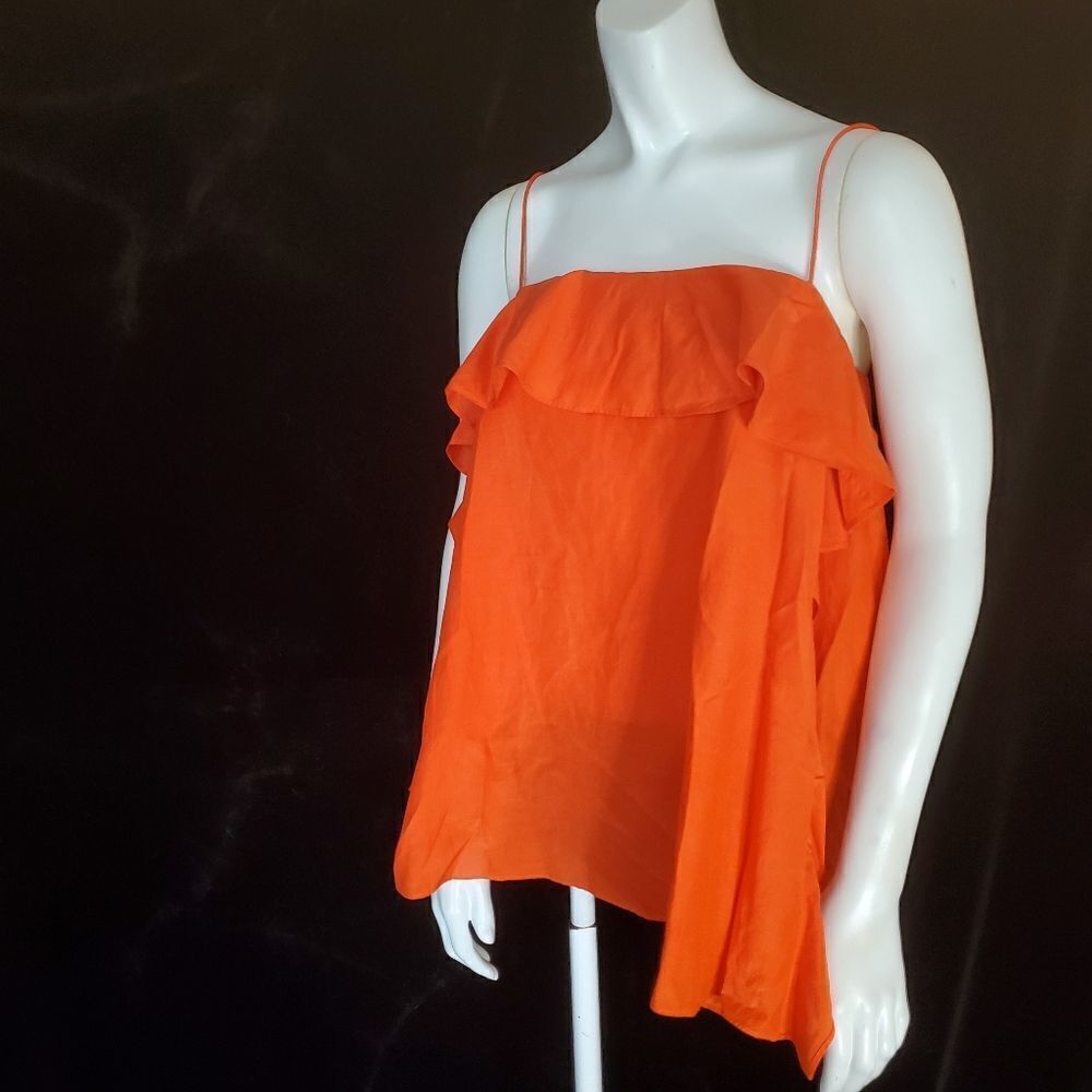 COS Orange Ruffle Silk-Blend Spaghetti Strap Tank